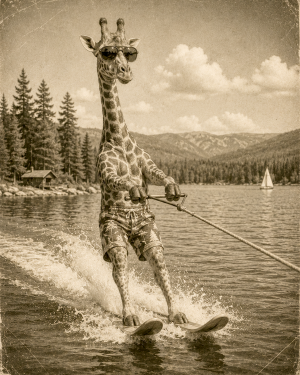 Giraffe-Water-Skiing-on-northern-Lake-Matted-PrintQQWholesale-Lake-Life-Souvenir-Decor.png
