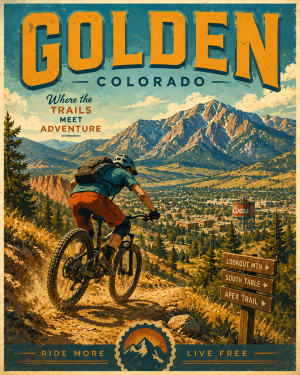 Golden Colorado Mountain Biking Matted Print - Wholesale Western Town Souvenir