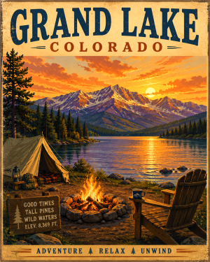Grand Lake Colorado Camping Matted Art Print - Wholesale Colorado Lake Decor