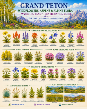 Grand Teton Wildflowers Aspens & Alpine Flora Chart Matted Art Print - Wyoming Plant Identification Guide