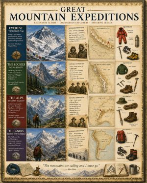 Great Mountain Expeditions Matted Art Print - Exploration History Chart