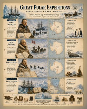 Great Polar Expeditions Matted Art Print - Polar Exploration History Chart