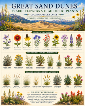 Great Sand Dunes Prairie Flowers & High Desert Plants Chart Matted Art Print - Colorado Flora Guide