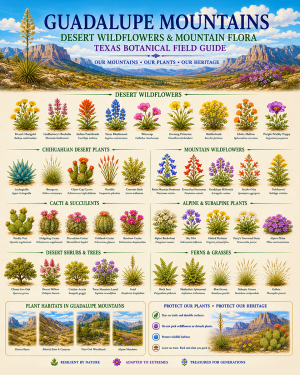Guadalupe Mountains Desert Wildflowers & Mountain Flora Chart Matted Art Print - Texas Botanical Field Guide