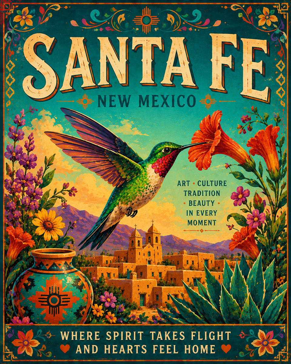 Himmungbird in Santa Fe Matted Art Print - Historic New Mexico Wholesale