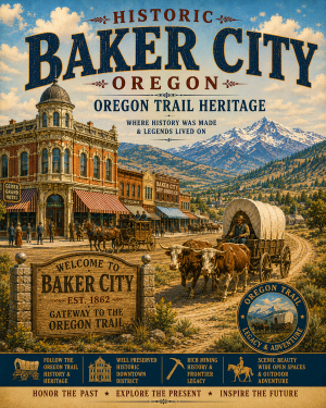 Historic Baker City Oregon Oregon Trail Heritage Matted Art Print - Wholesale Western Frontier Souvenir