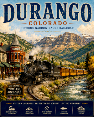Historic Durango Colorado Narrow Gauge Railroad Matted Art Print - Wholesale Railway Decor
