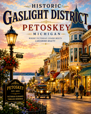 Historic Gaslight District Petoskey Michigan Matted Art Print - Wholesale Victorian Travel Decor