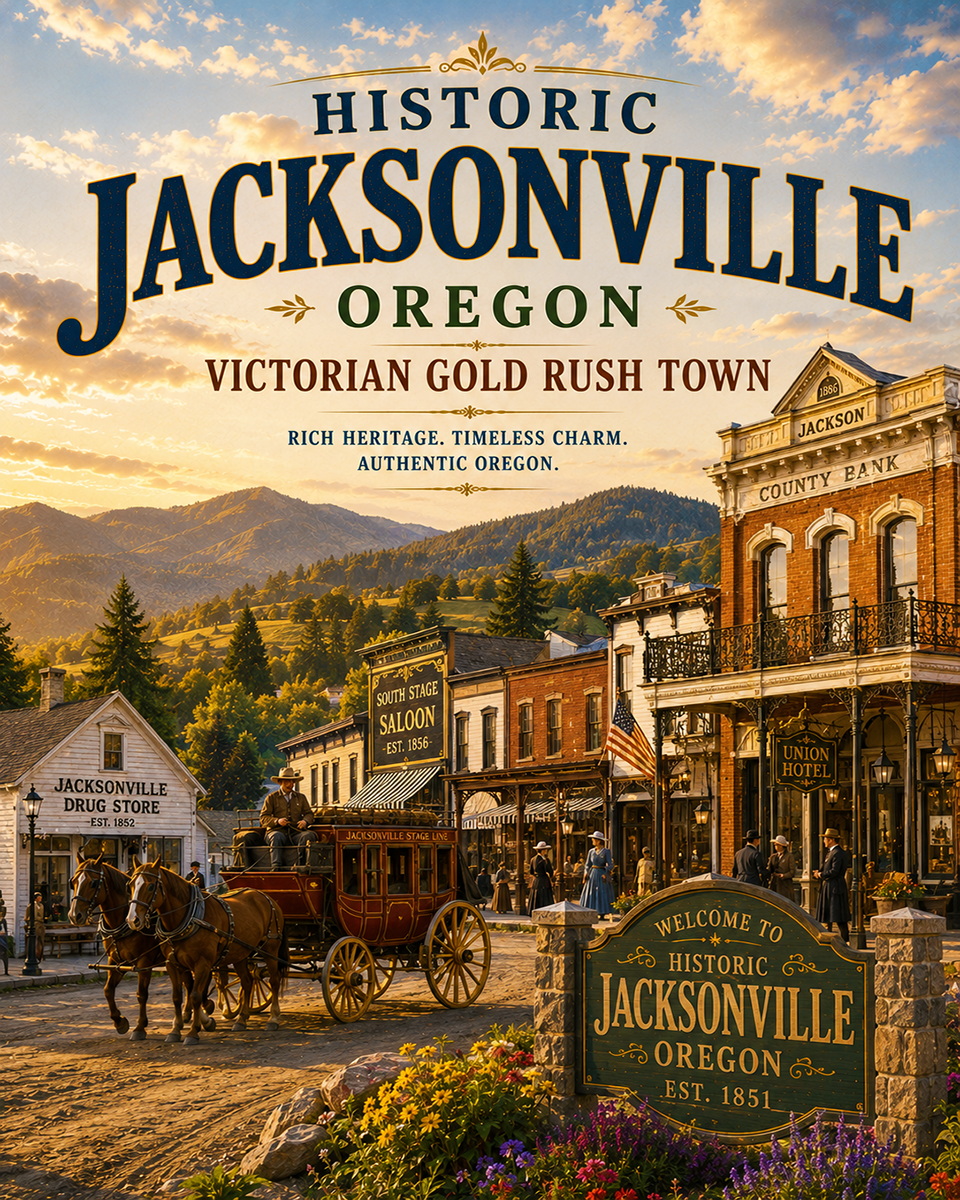 Historic Jacksonville Oregon Victorian Gold Rush Town Matted Print - Wholesale Heritage Travel Art