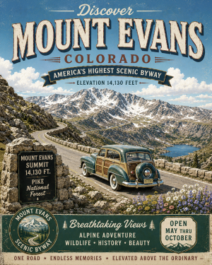 Historic Mount Evans Colorado Mountain Landscape Matted Print - Wholesale Western Travel Souvenir
