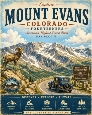 Historic Mount Evans Highway Matted Print - Wholesale Travel Poster Souvenir