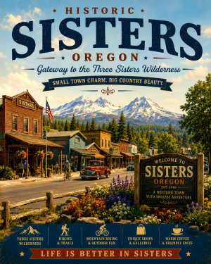 Historic Sisters Oregon Three Sisters Wilderness Matted Art Print - Wholesale Western Mountain Town Decor