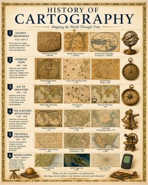 History of Cartography Matted Art Print - Vintage Mapmaking Chart