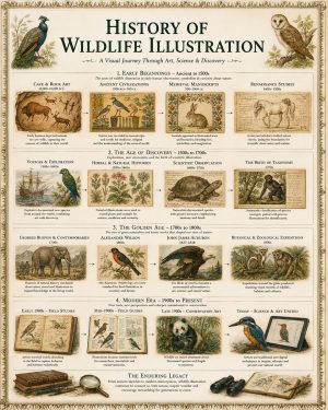 History of Wildlife Illustration Matted Art Print - Natural History Art Chart