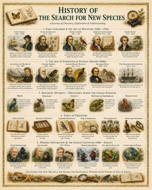 History of the Search for New Species Matted Art Print - Scientific Discovery Chart
