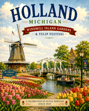 Holland Michigan Windmill Island Gardens & Tulip Festival Matted Art Print - Wholesale Heritage Decor
