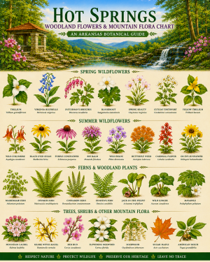 Hot Springs Woodland Flowers & Mountain Flora Chart Matted Art Print - Arkansas Botanical Guide