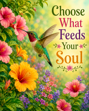 Hummingbird Botanical Wall Art Matted Art Print - Garden Decor with Inspirational Message