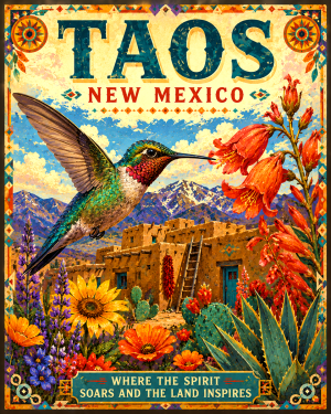 Hummingbird in Taos Art Print in Mat - Wholesale New Mexico Decor