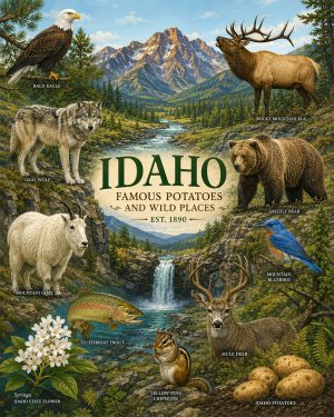 Idaho-Wildlife-Collage-Matted-Art-PrintQQMountain-Animals-and-Forest-Heritage-Art