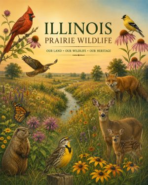 Illinois-Prairie-Wildlife-Matted-Art-PrintQQNative-Birds-and-Mammals-Collage
