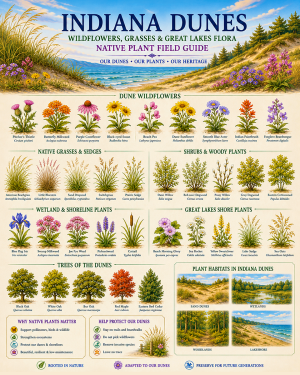 Indiana Dunes Wildflowers Grasses & Great Lakes Flora Chart Matted Art Print - Native Plant Field Guide