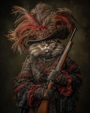 Isaac the Terrible Cowboy Cat - Matted Art Print for Modern Eclectic Southwest Decor