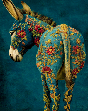 Japandi Folk Art Intricate Jackass Ass - Matted Art Print