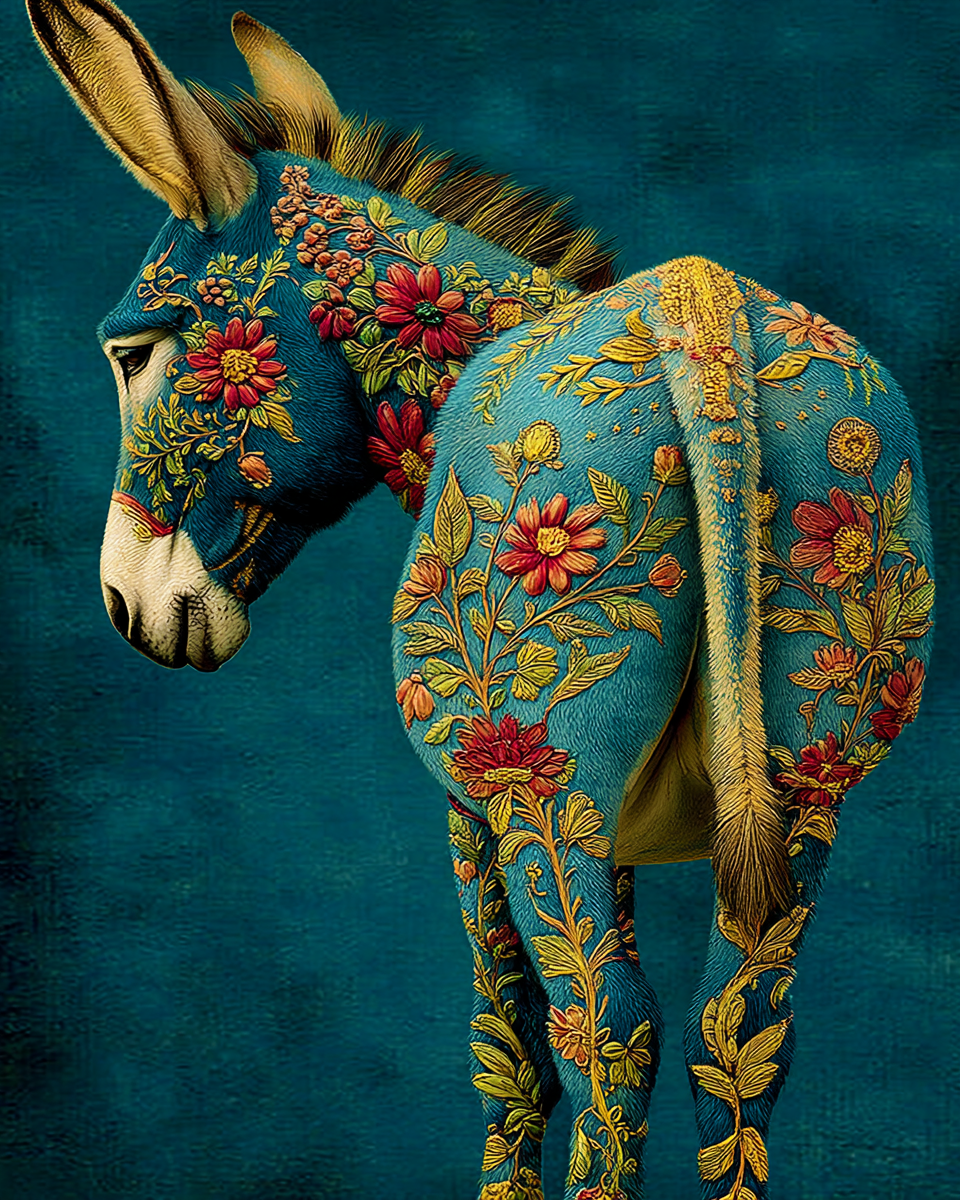 Japandi Folk Art Intricate Jackass Ass - Matted Art Print