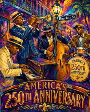 Jazz Age New Orleans Musicians Colorful Expressionism Art Matted Print - America's 250th Anniversary