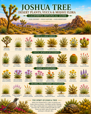 Joshua Tree Desert Plants Yucca & Mojave Flora Chart Matted Art Print - California Botanical Guide