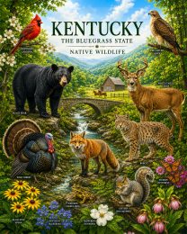 Kentucky-Native-Wildlife-Matted-Art-PrintQQAppalachian-Forest-Animal-Collage