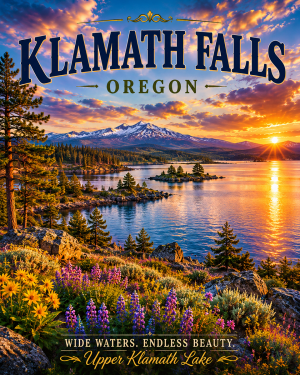 Klamath Falls Oregon Upper Klamath Lake Landscape Matted Art Print - Wholesale Southern Oregon Decor