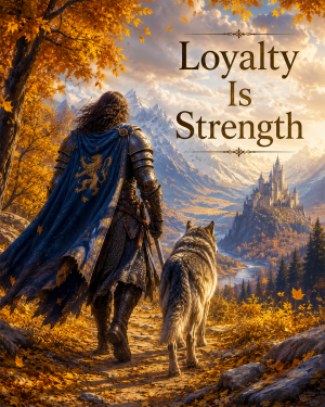 Knight and Wolf Wall Art Matted Art Print - Loyalty Is Strength Fantasy Adventure Decor