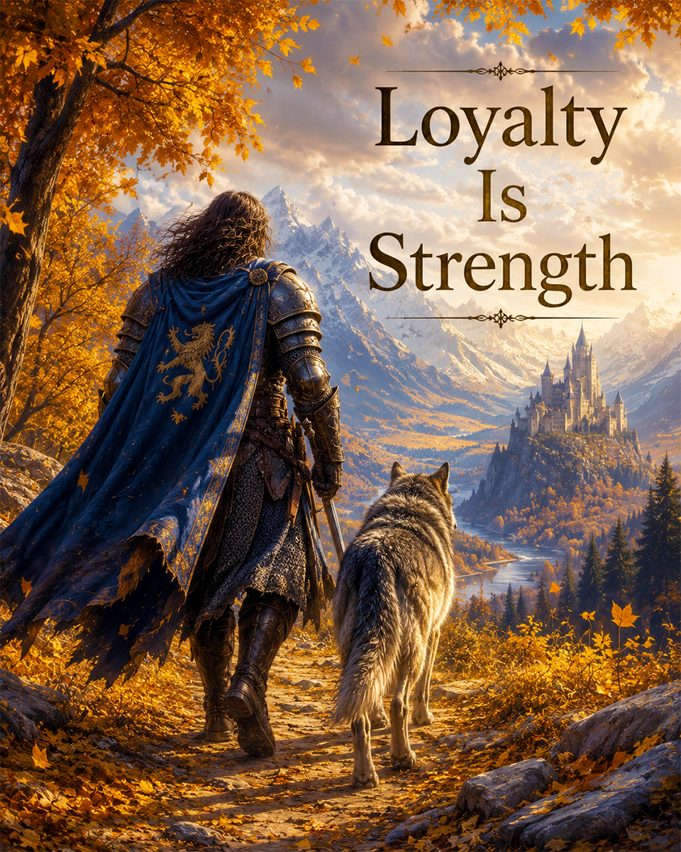 Knight and Wolf Wall Art Matted Art Print - Loyalty Is Strength Fantasy Adventure Decor
