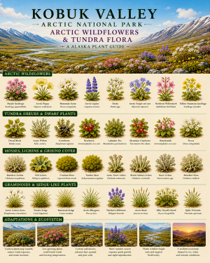 Kobuk Valley Arctic Wildflowers & Tundra Flora Chart Matted Art Print - Alaska Plant Guide