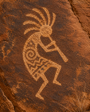 Kokopelli Petroglyph Southwestern Matted Art Print - Wholesale Retail Decor