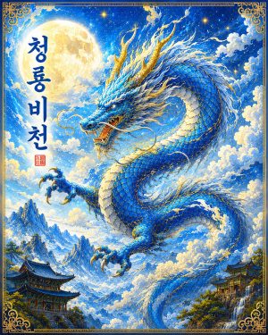 Korean Celestial Dragon Fantasy Matted Art Print