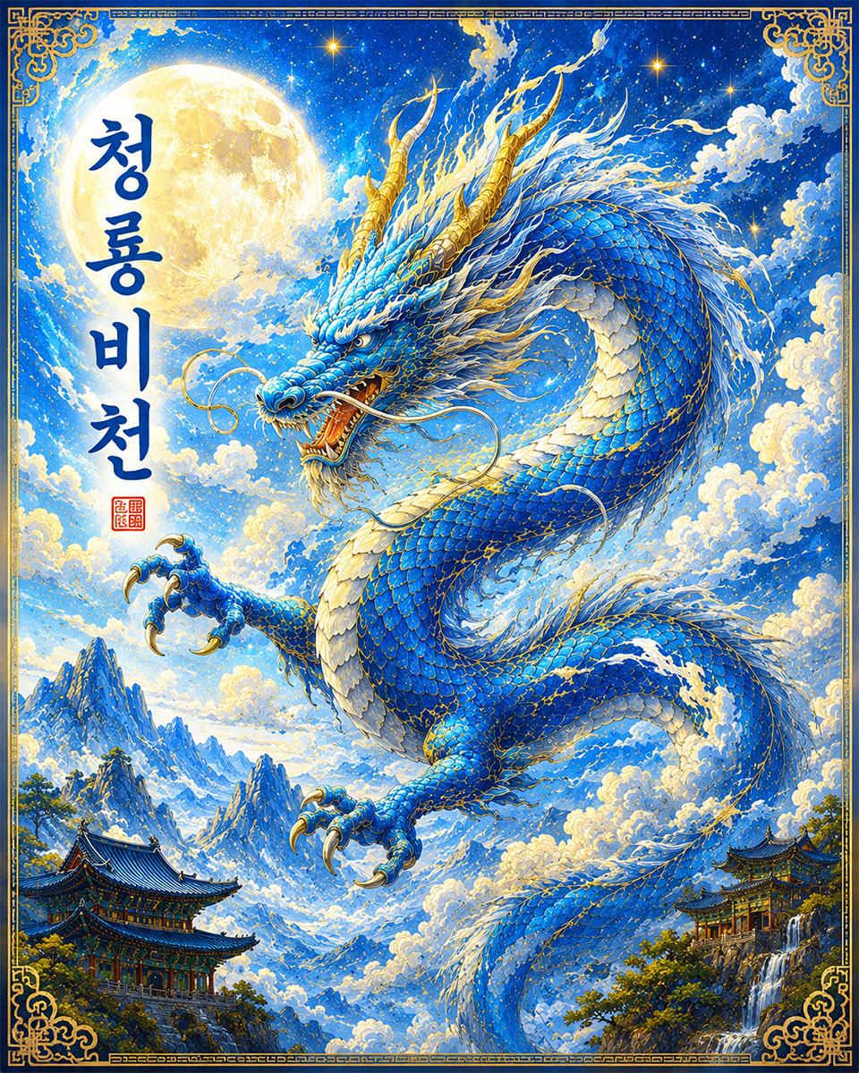 Korean Celestial Dragon Fantasy Matted Art Print
