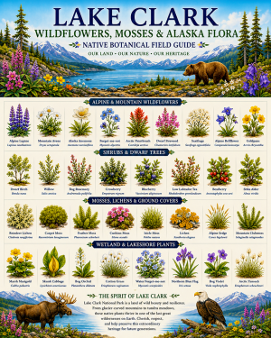 Lake Clark Wildflowers Mosses & Alaska Flora Chart Matted Art Print - Native Botanical Field Guide
