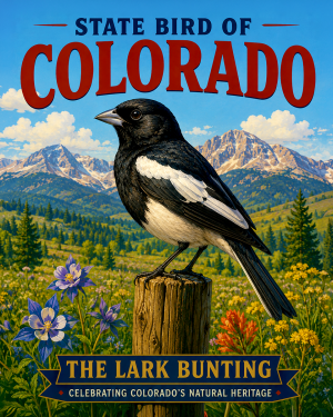 Lark Bunting Colorado State Bird Matted Art Print - Mountain Theme Nature Wall Art for Nature Lovers