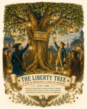 Liberty Tree with Lanterns Revolutionary War Style Matted Art Print