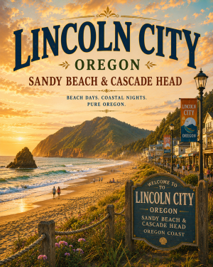 Lincoln City Oregon Sandy Beach & Cascade Head Matted Art Print - Wholesale Coast Souvenir