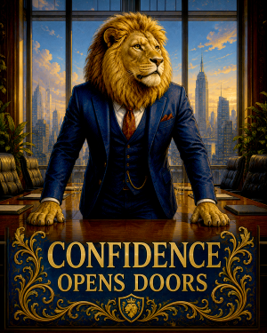 Lion Leadership Wall Art Matted Art Print - Confidence Opens Doors Office Motivation Decor
