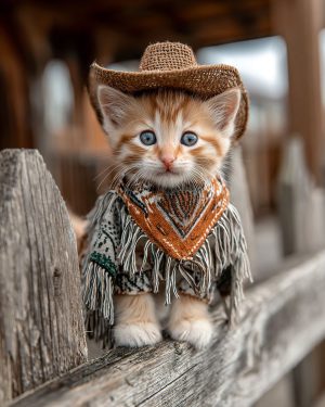 Little Loretta the Cowgirl Cat - Matted Art Print for Country Wall Decor