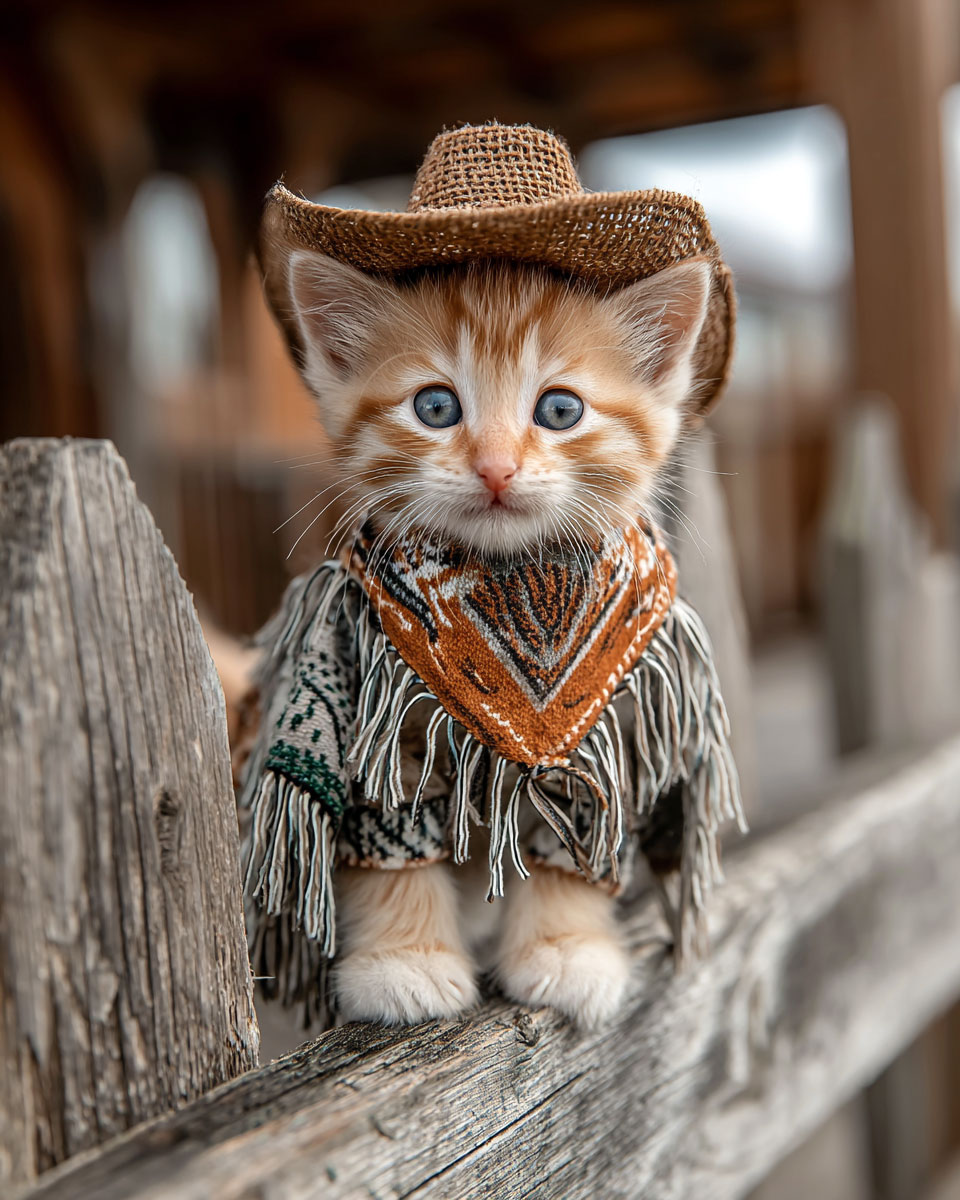 Little Loretta the Cowgirl Cat - Matted Art Print for Country Wall Decor