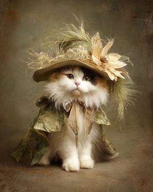 Little Nellie the Cowgirl Cat - Matted Art Print for Frontier Cabin Wall Display