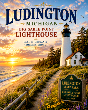Ludington Michigan Big Sable Point Lighthouse Matted Art Print - Wholesale State Park Souvenir Decor