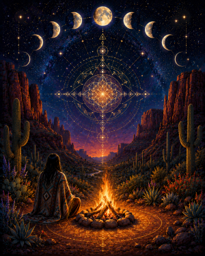 Lunar Rhythms Moon Phases Art Print Matted Wholesale Southwestern Wholesale