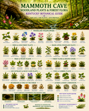 Mammoth Cave Woodland Plants & Forest Flora Chart Matted Art Print - Kentucky Botanical Guide